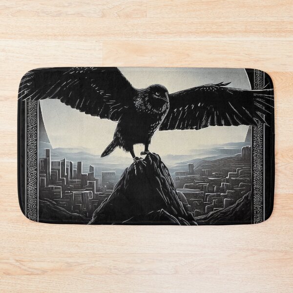Item preview, Raven on the against the backdrop of the dark fantasy mystical city and silver moon designed and sold by TomFrontierArt.