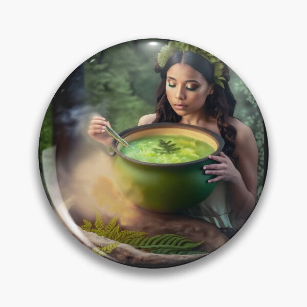 Item preview, Sorceress making a drink from a fern flower, halloween season of the witch designed and sold by Sunmoonlove.