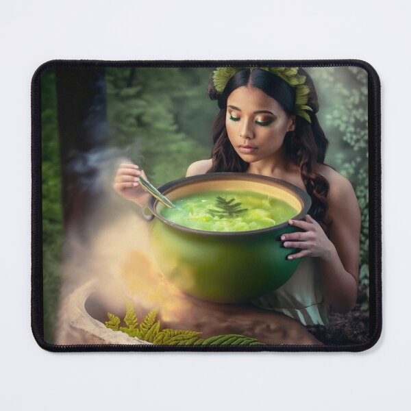 Item preview, Sorceress making a drink from a fern flower, halloween season of the witch designed and sold by Sunmoonlove.