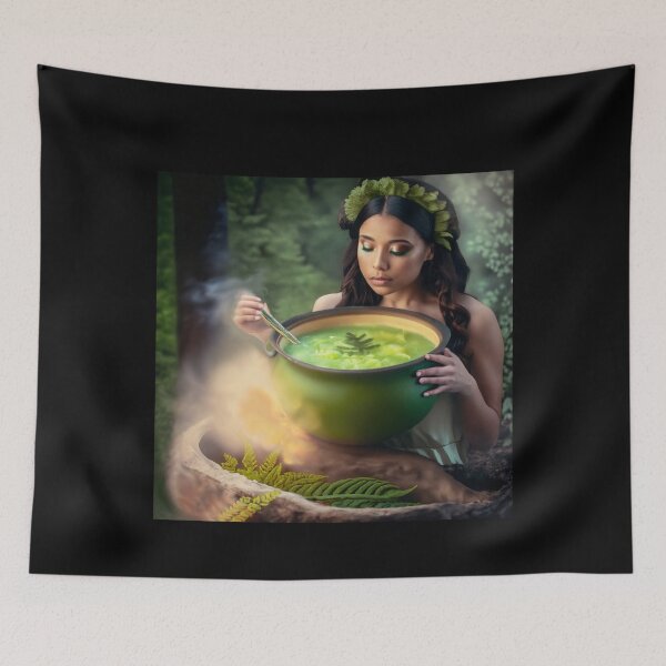 Item preview, Sorceress making a drink from a fern flower, halloween season of the witch designed and sold by Sunmoonlove.