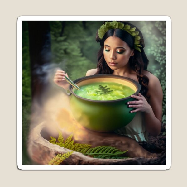Item preview, Sorceress making a drink from a fern flower, halloween season of the witch designed and sold by Sunmoonlove.