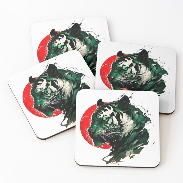 Item preview, Green tiger head abstract on red sun digital art designed and sold by TomFrontierArt.
