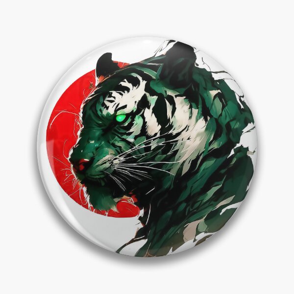 Item preview, Green tiger head abstract on red sun digital art designed and sold by TomFrontierArt.