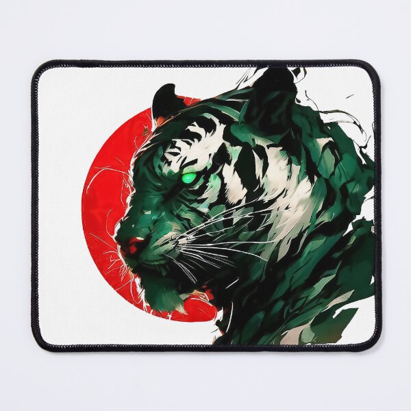 Item preview, Green tiger head abstract on red sun digital art designed and sold by TomFrontierArt.