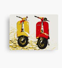 Vespa Scooters on Cobble Street, Pop Art Canvas Print