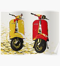 Vespa Scooters on Cobble Street, Pop Art Poster