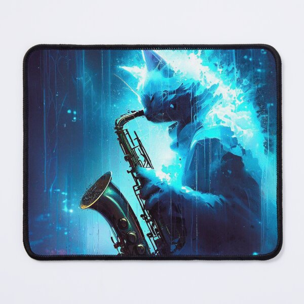 Item preview, Ghost cat playing on saxophone in the rain designed and sold by TomFrontierArt.