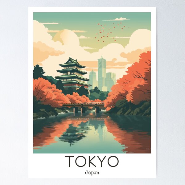Vista previa del artículo con la obra «Una ilustración de viaje vintage del Palacio Imperial en Tokio - Japón», diseñado y vendido por GoodOldVintage.