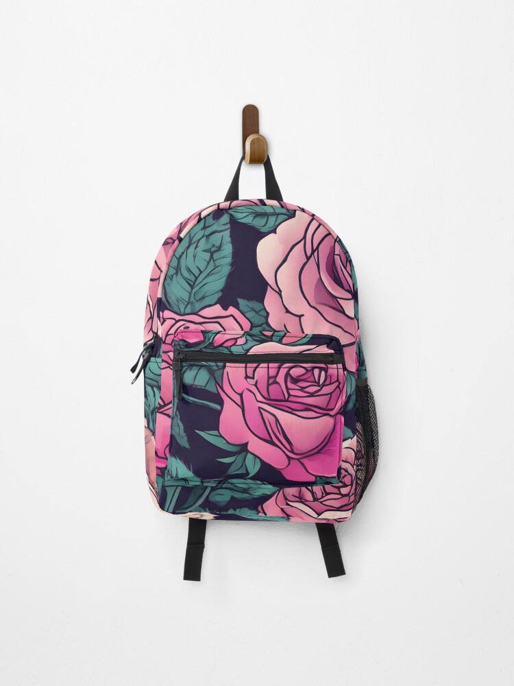 Thumbnail 1 of 3, Backpack, Neon Punk Rose Pattern designed and sold by IrinaVIS.