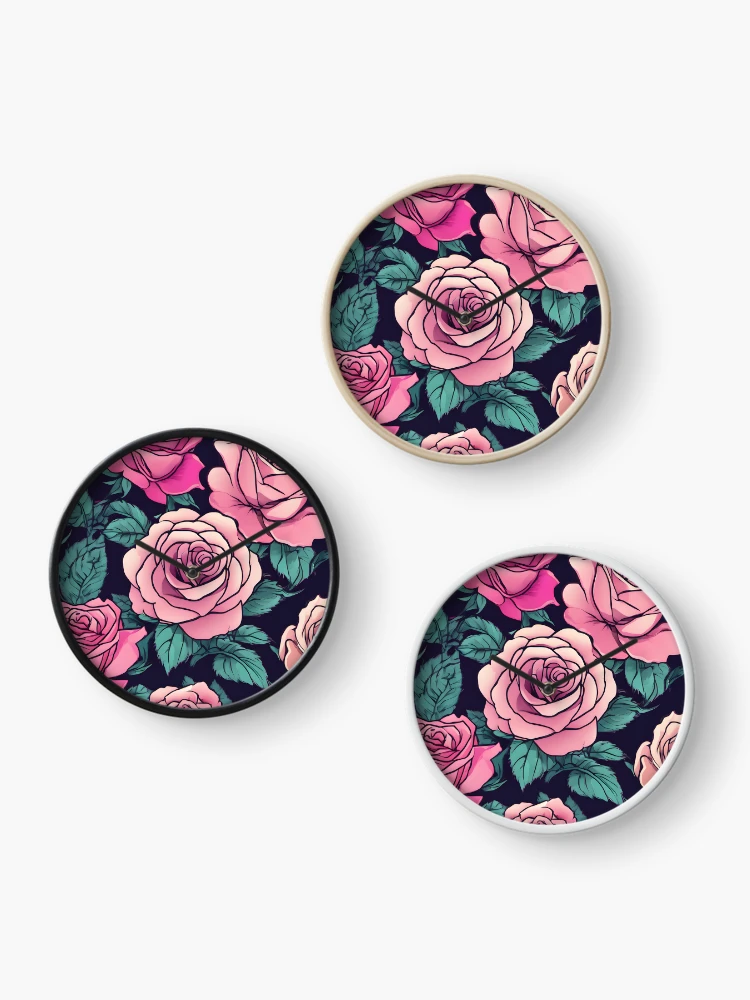 Thumbnail 3 of 4, Clock, Neon Punk Rose Pattern designed and sold by IrinaVIS.