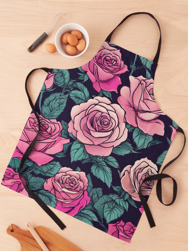 Thumbnail 1 of 6, Apron, Neon Punk Rose Pattern designed and sold by IrinaVIS.