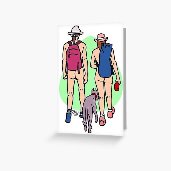 Bare Dog Walking Couple Tarjetas de felicitación