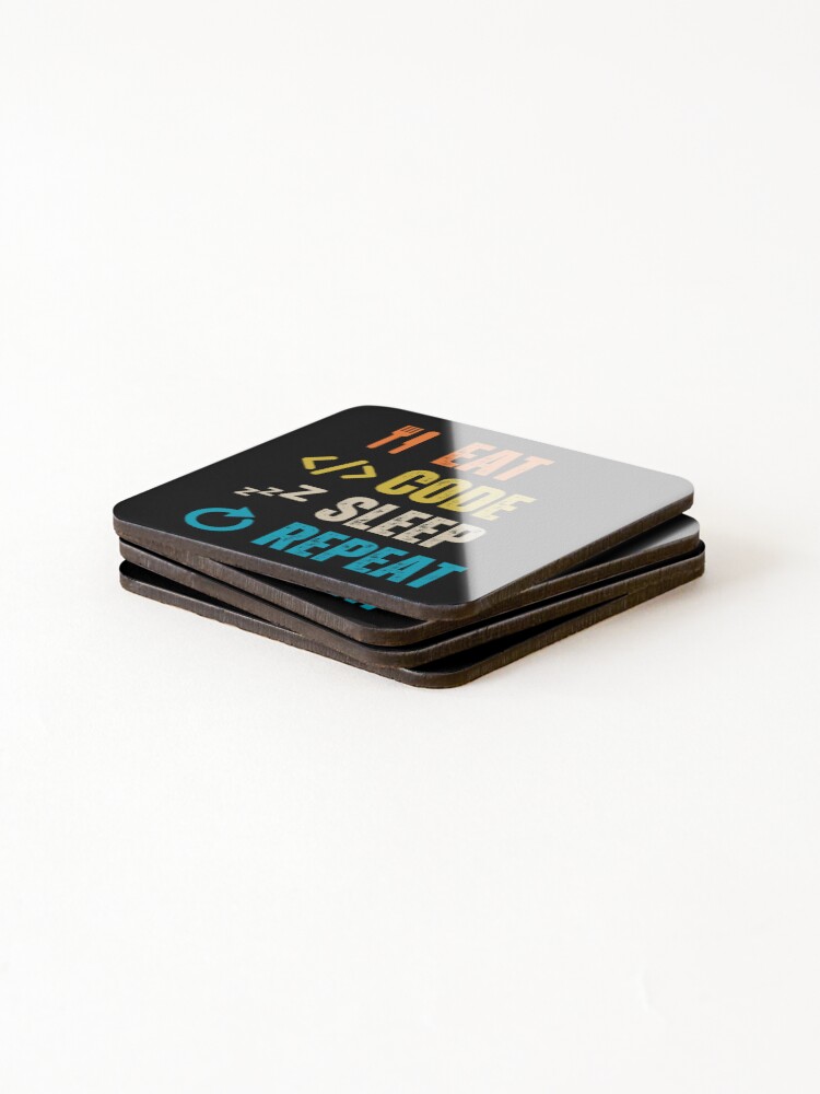 Thumbnail 4 of 5, Coasters (Set of 4), Eat sleep code repeat Programmer coding retro design designed and sold by Uplife-MyStore.
