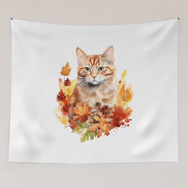 Item preview, Autumn Leaves Cat designed and sold by HappyLifeCreate.