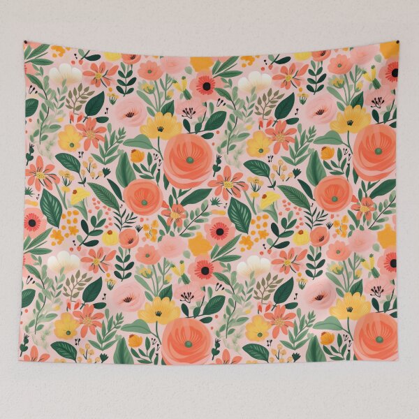 Item preview, Floral Happy Meadow with Pink Orange Yellow Flowers designed and sold by bigmoments.