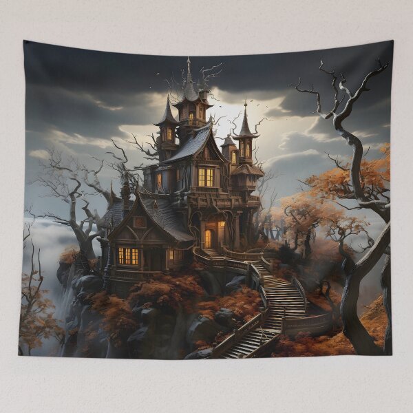 Item preview, Creepy Halloween Haunted House Art designed and sold by ConfettiSkyArt.