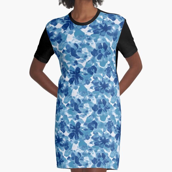 Japanese Shibori Flower pattern, blue and white Graphic T-Shirt Dress
