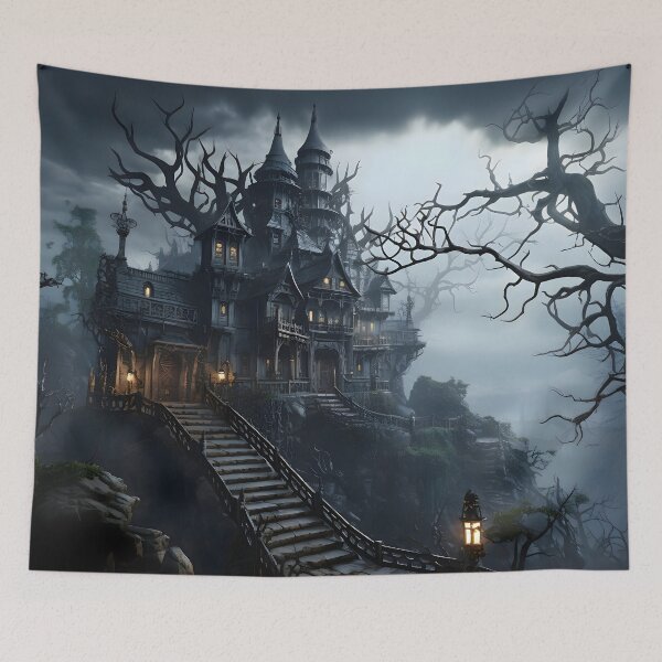Item preview, Eerie Halloween Haunted House designed and sold by ConfettiSkyArt.