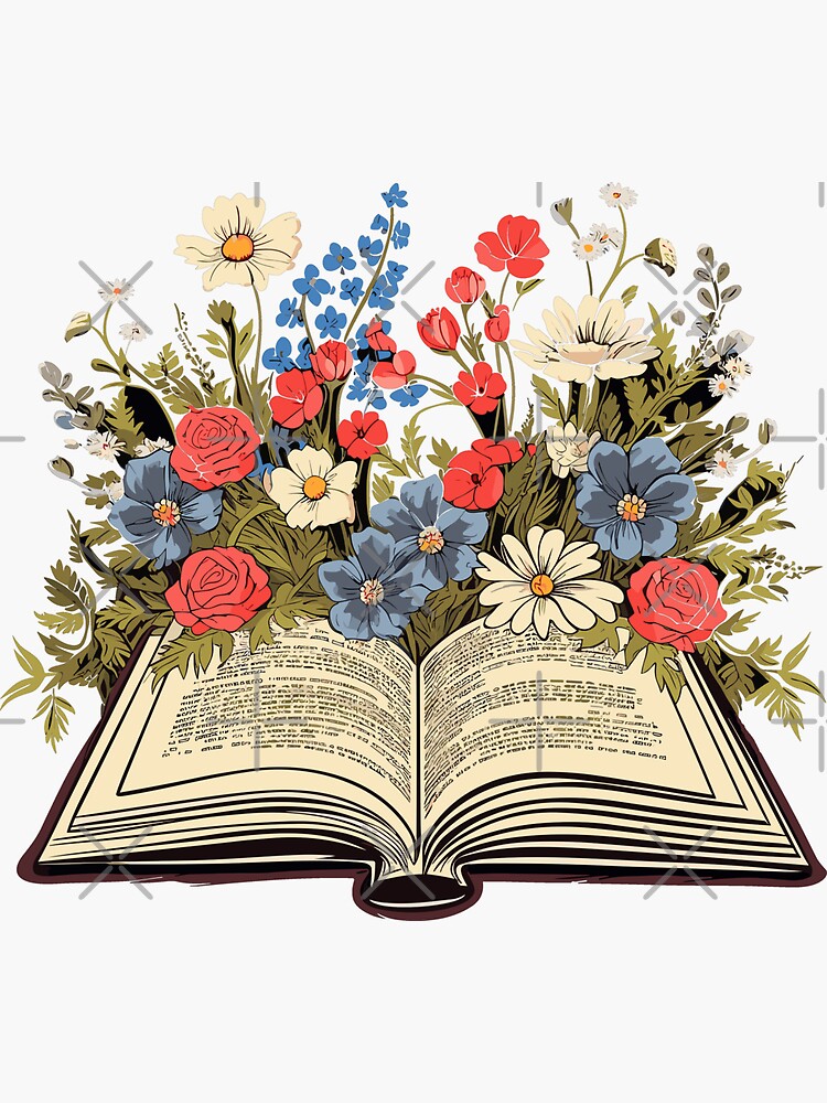 Floral Open Book Sticker, 3 in.