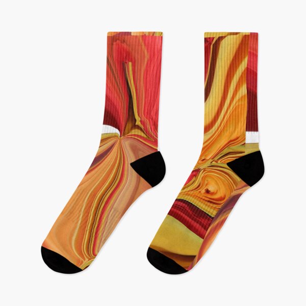 Artikelvorschau, Bunte flüssige Kunst aus gelbem und orangefarbenem Marmor mit einem sich wiederholenden Muster entworfen und verkauft von Victoria Rose.