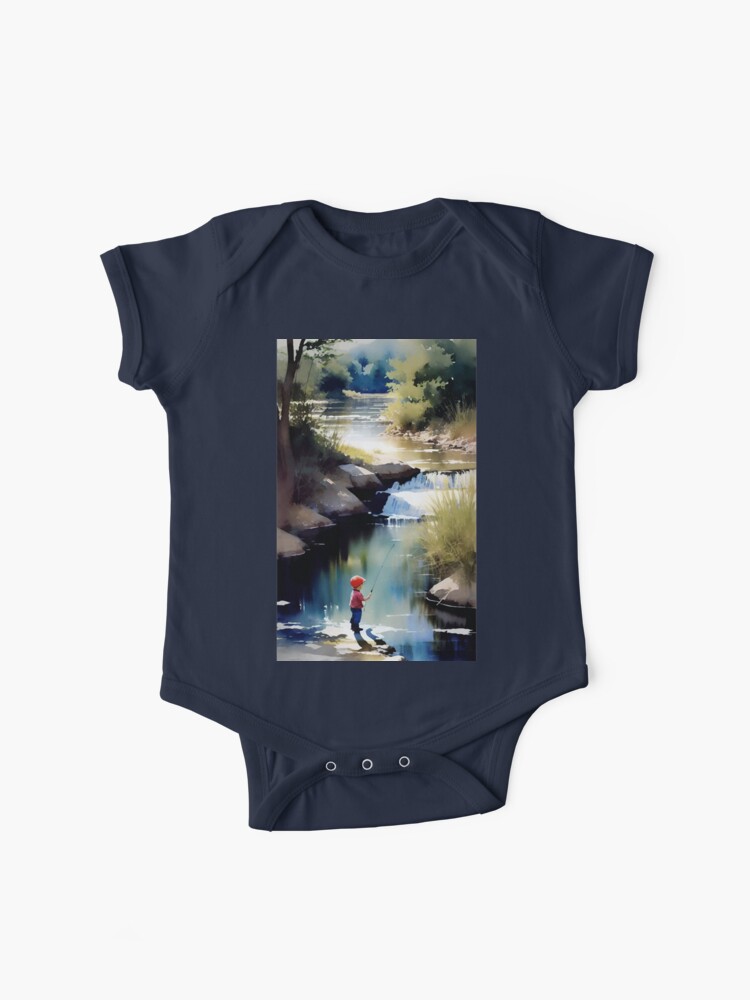 Boy Fishing watercolor Baby One-Piece for Sale by muskitt