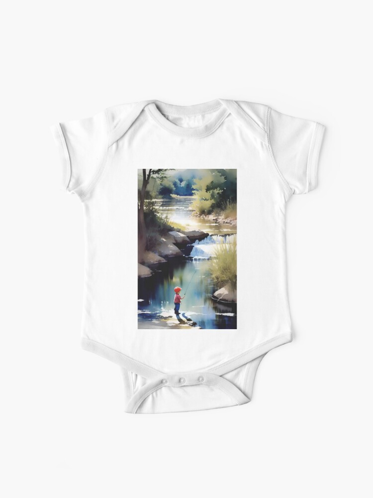 Boy Fishing watercolor Baby One-Piece for Sale by muskitt