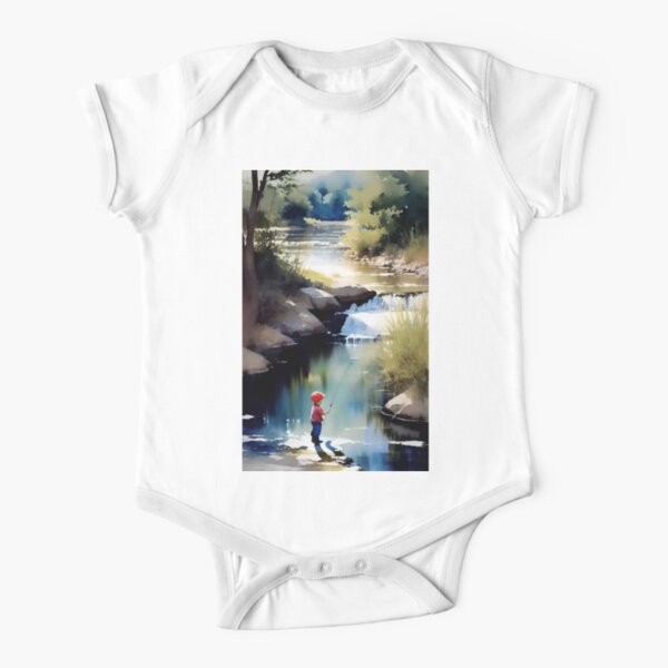 Boy Fishing watercolor Baby One-Piece for Sale by muskitt