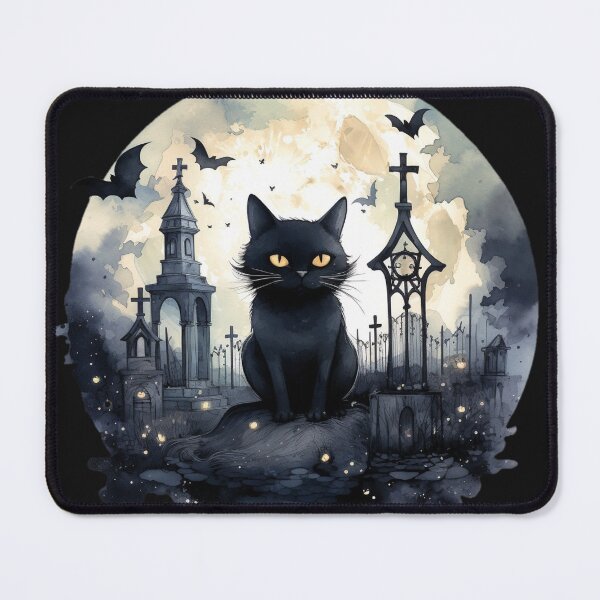 Item preview, Black cat in graveyard designed and sold by Lynnchabot.