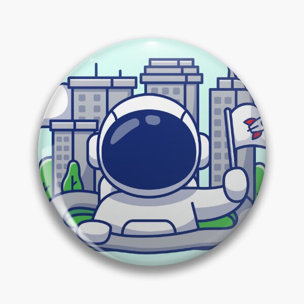Item preview, Cute Astronaut Holding Flag with City Town Building: Cartoon Vector Icon designed and sold by hjian8219.