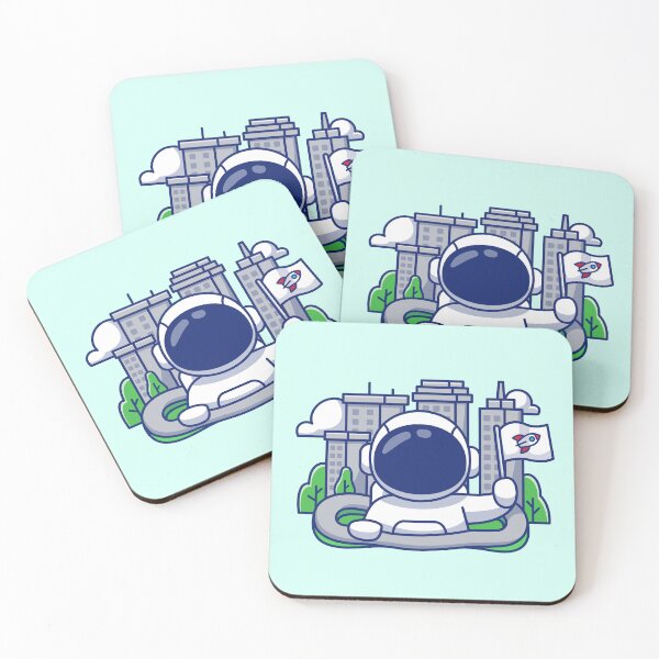 Item preview, Cute Astronaut Holding Flag with City Town Building: Cartoon Vector Icon designed and sold by hjian8219.
