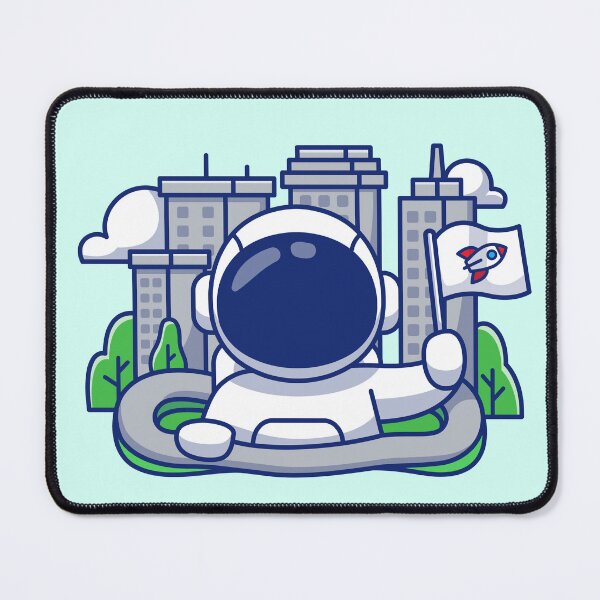Item preview, Cute Astronaut Holding Flag with City Town Building: Cartoon Vector Icon designed and sold by hjian8219.