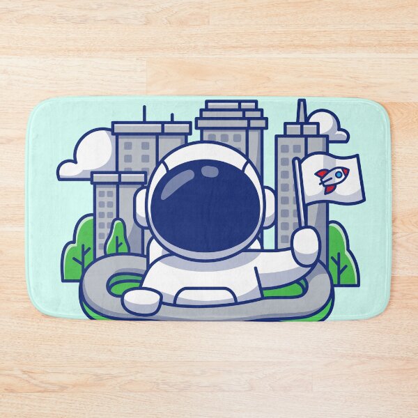 Item preview, Cute Astronaut Holding Flag with City Town Building: Cartoon Vector Icon designed and sold by hjian8219.
