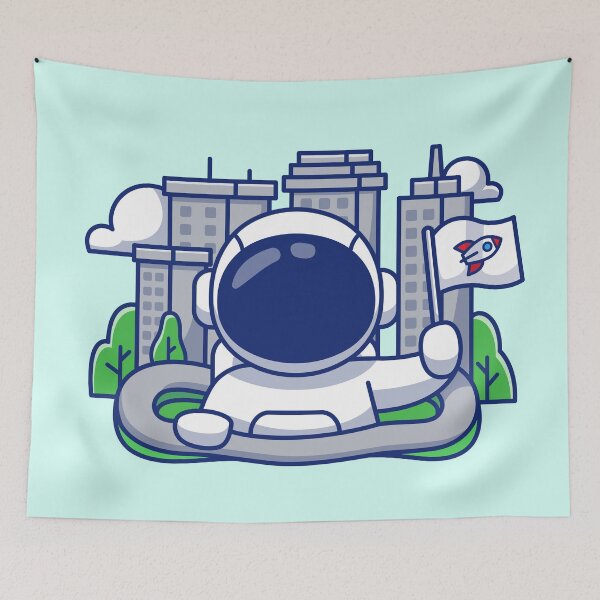 Item preview, Cute Astronaut Holding Flag with City Town Building: Cartoon Vector Icon designed and sold by hjian8219.