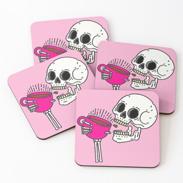 Item preview, halloween coffee drinking skull skeleton pink designed and sold by Gossip Rag.