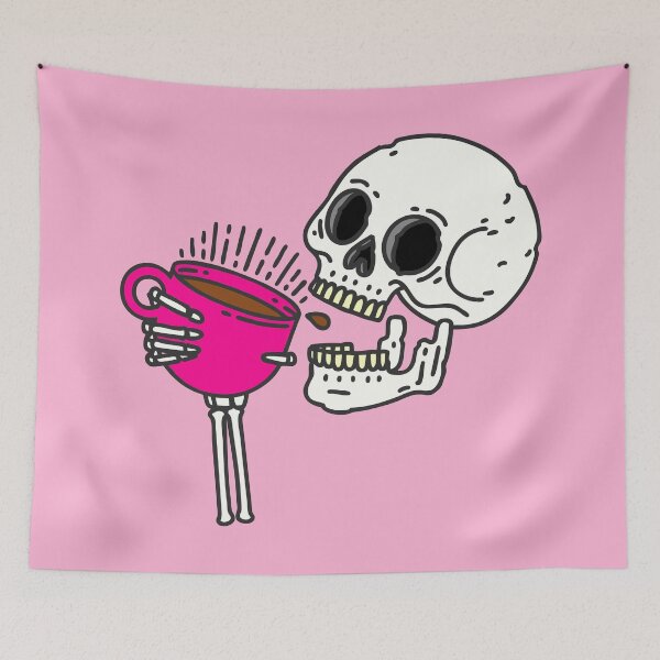 Item preview, halloween coffee drinking skull skeleton pink designed and sold by Gossip Rag.