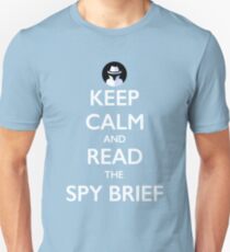 Keep Calm and Read the Spy Brief - white on blue Unisex T-Shirt