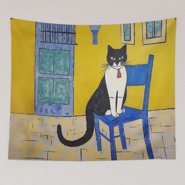 Item preview, Black n White Cat on Blue Chair designed and sold by YoPedro.