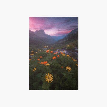 Landscape with flowers. Art Board Print