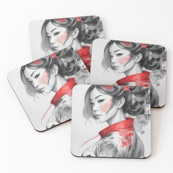 Item preview, Oriental Asian Women Black & Red Ink Art designed and sold by ultra-cool.