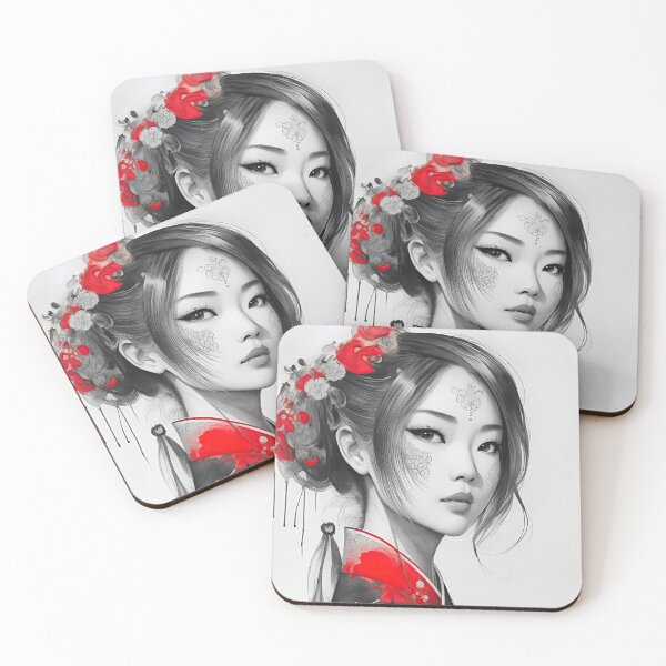 Item preview, Oriental Asian Women Black & Red Ink Art designed and sold by ultra-cool.