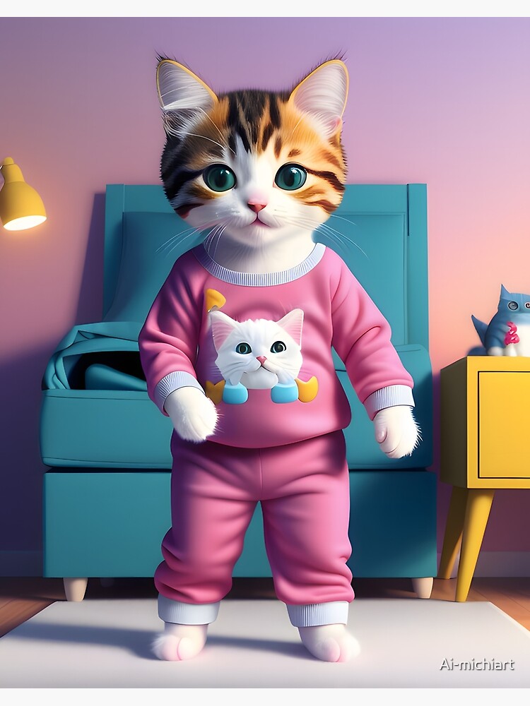 Beautiful Cat in Pajamas - Modern Digital Art | Art Board Print