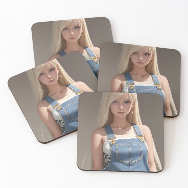 Item preview, Pretty Blonde Girl Wearing Denim Jeans Overalls designed and sold by ultra-cool.