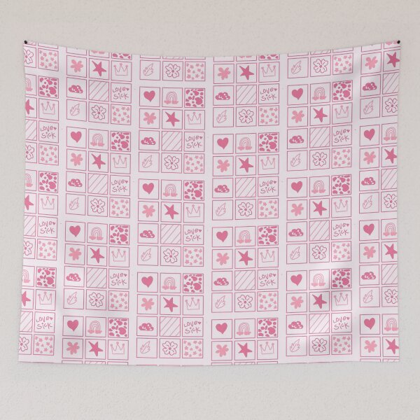 Item preview, Pink doodle grid cute pattern designed and sold by LoveDaisyShop.