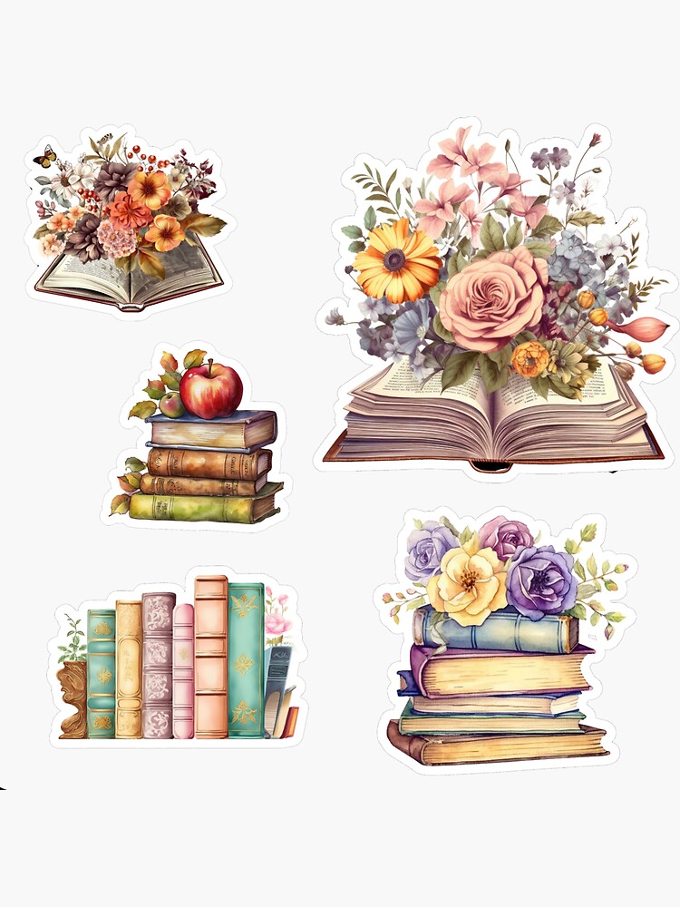 Book With Flowers Sticker, Reading Library Laptop Decal Vinyl Cute