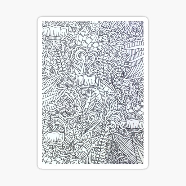 Black and White Floral Doodle Sticker