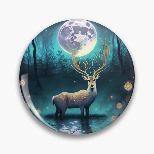 Artikelvorschau, Trauriges Reh in einem Waldsee bei Nacht, Woodland Secrets, Halloween, entworfen und verkauft von Sunmoonlove.