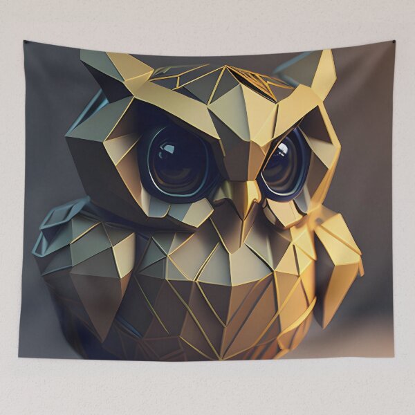 Item preview, Gold owl in polygonal style designed and sold by niesporekstudio.