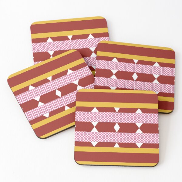Item preview, The yellow and red stripes are alternating with the big red stripes at oblique angles and there is a pink stencil in the center. designed and sold by Pat-Koon.