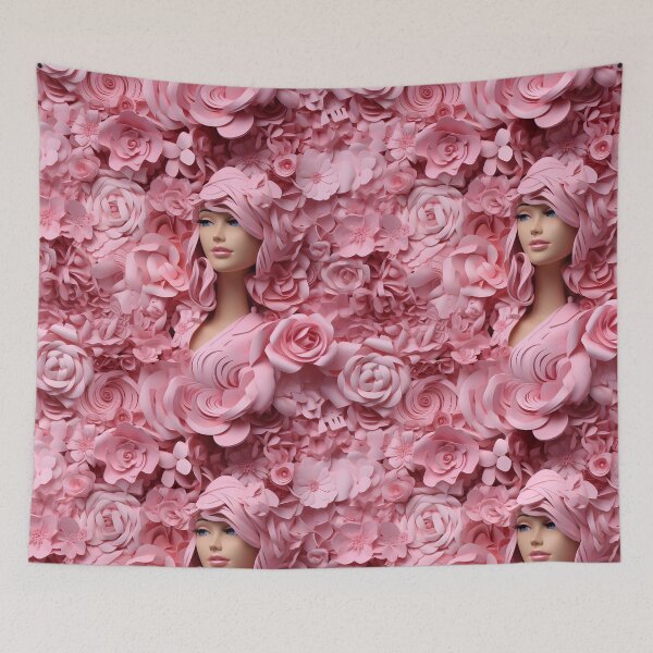 Item preview, The Persistence of Pink Hair amidst dreamlike flowers and pink-hued landscape designed and sold by ignasirus.