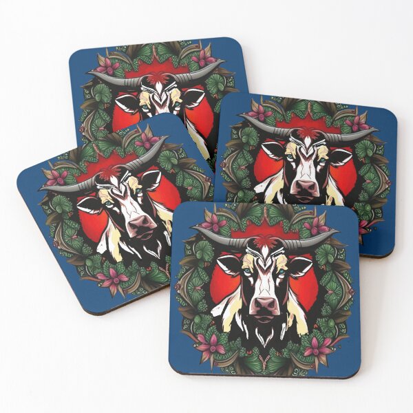 Item preview, Ox Surrounded By A Wreath Of Red Clover Tattoo Style Art designed and sold by taiche.
